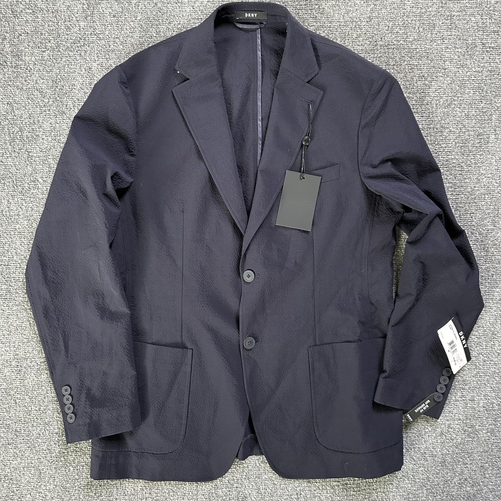 DKNY Blazer Mens Medium Navy Slim Fit Textured‎ Suit Jacket Stretch Wool Blend